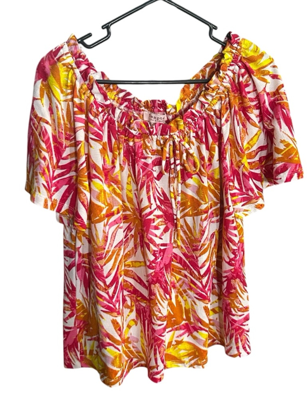 Tempted LA Tropical Off-Shoulder Blouse - Pink, Orange, & Yellow Print